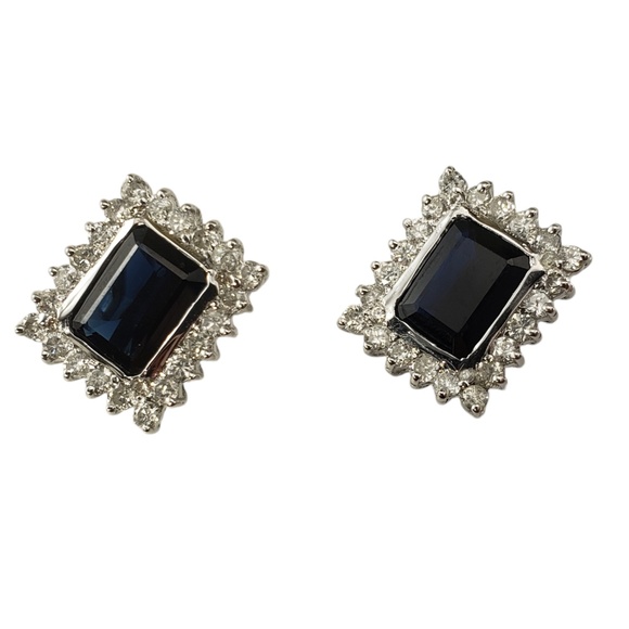 14 Karat White Gold Natural Sapphire and Diamond Earrings #18653 - Picture 3 of 7